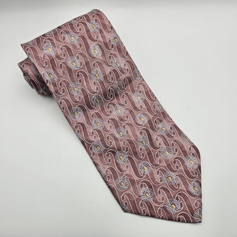 Ermenegildo Zegna Pink Yellow Floral Geometric Tie‎ Party Wedding 58.25X3.75"